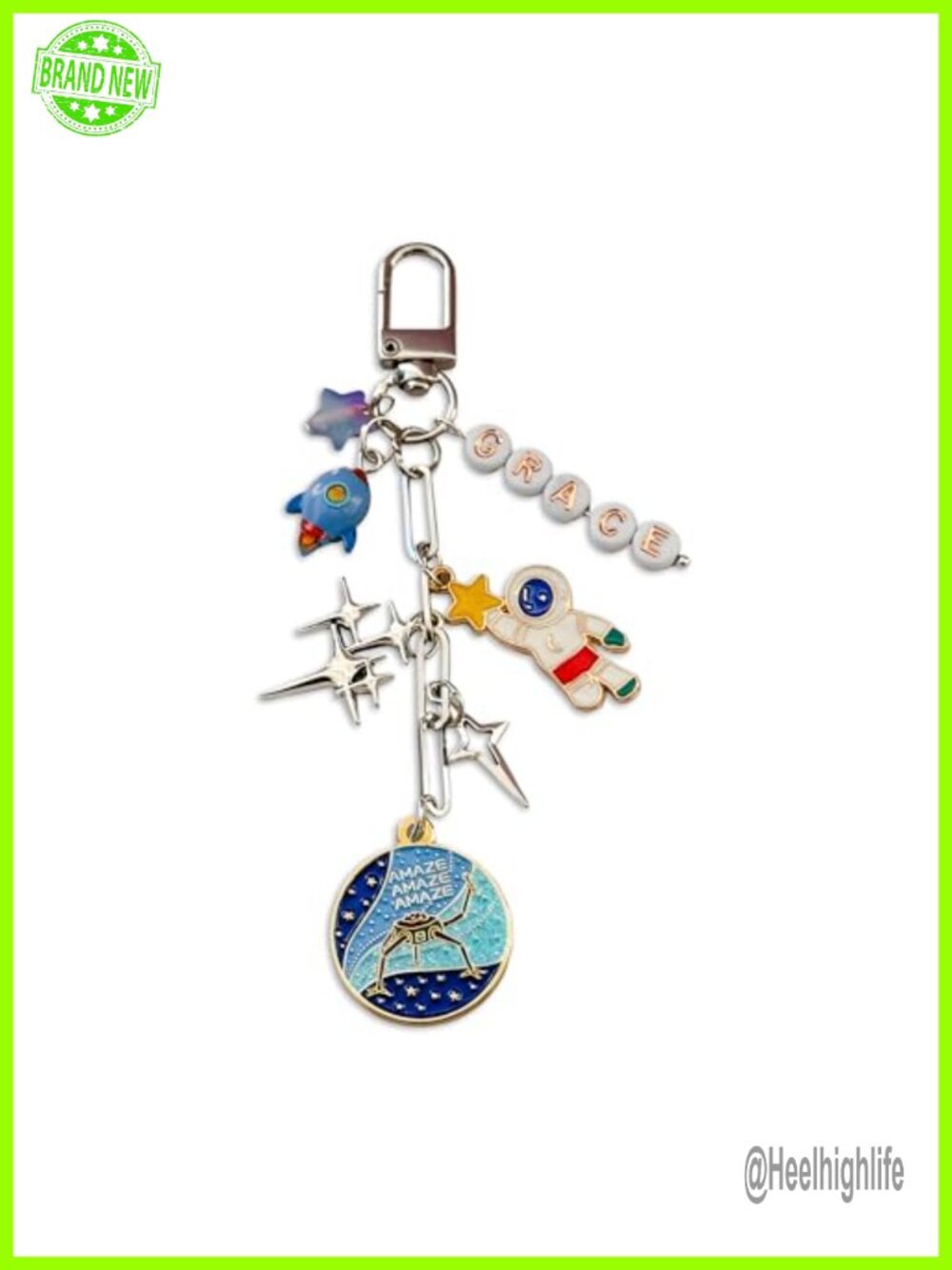Astronaut Keychain Rocket Star Enamel Metal Bag Charm Space Accessory